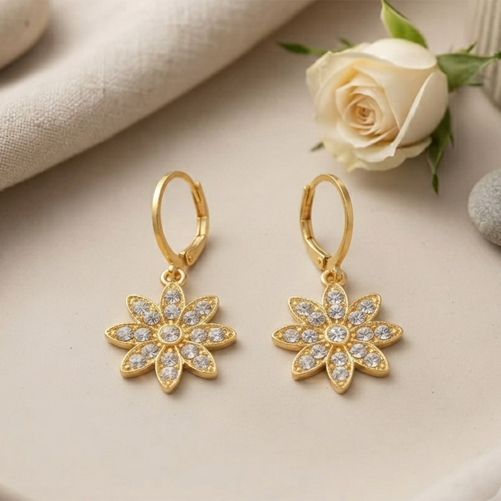 The99Jewel Gold Plated Austrian Stone Floral Shape Hoop Earrings for Women