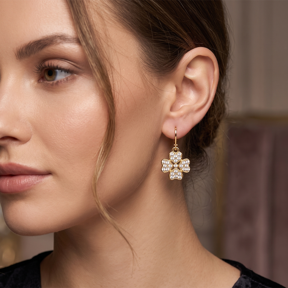 The99Jewel Gold Plated Austrian Stone Floral Shape Hoop Earrings for Women