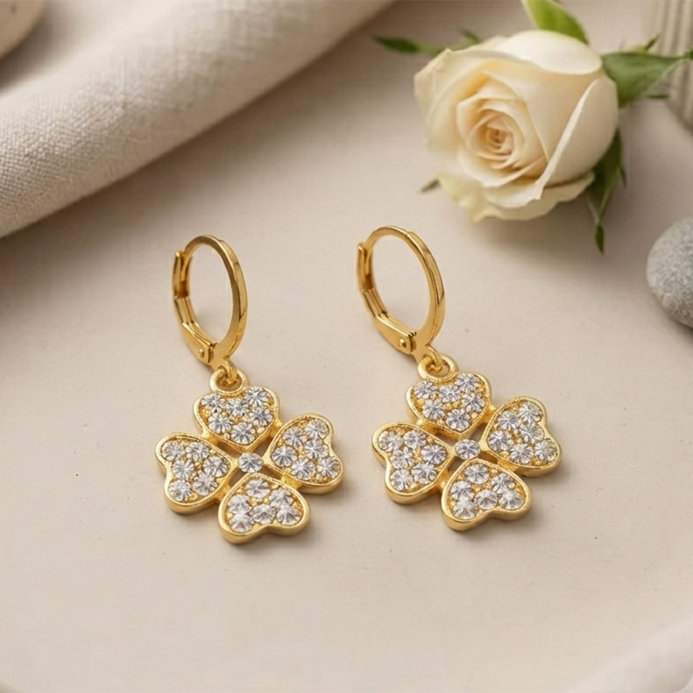 The99Jewel Gold Plated Austrian Stone Floral Shape Hoop Earrings for Women