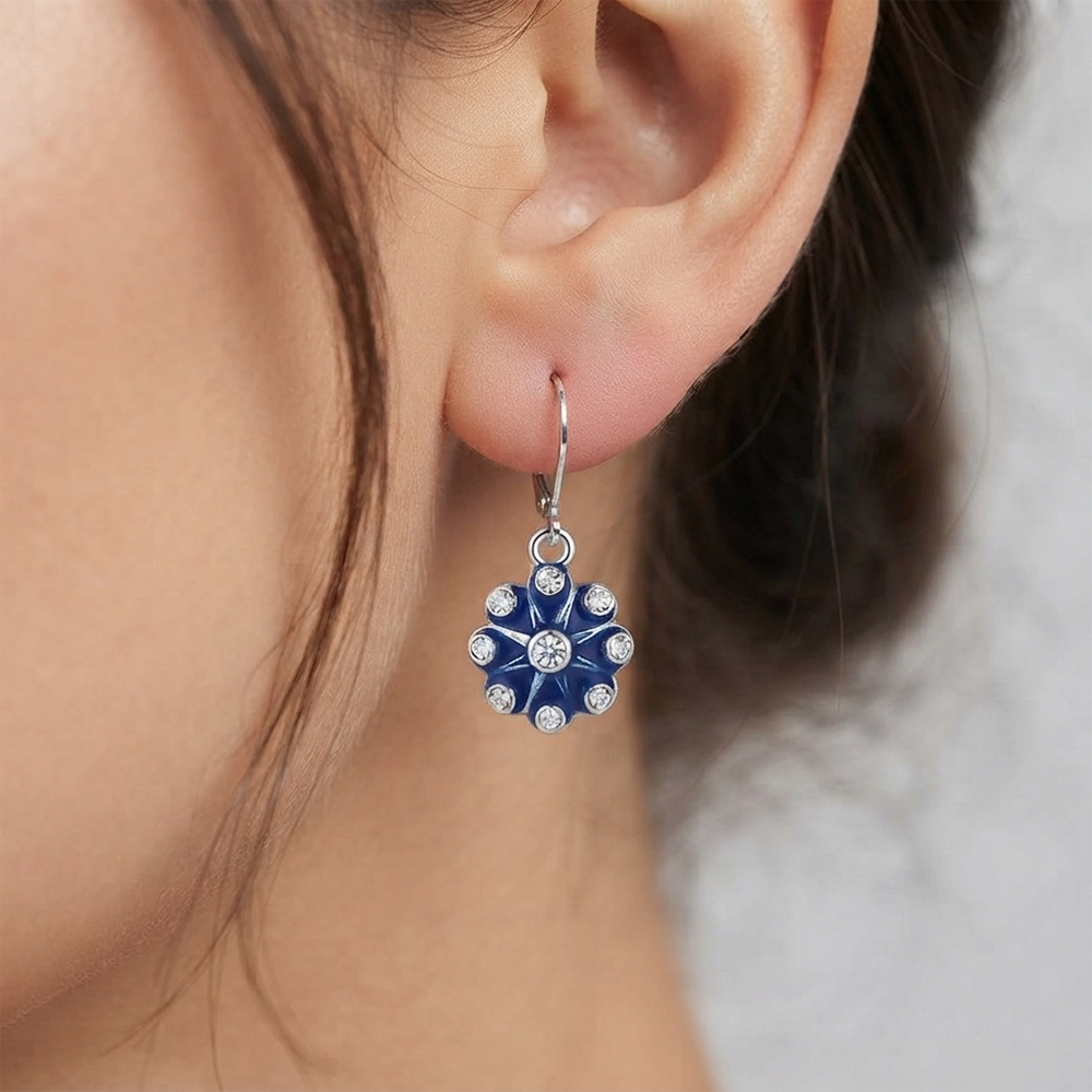 The99Jewel Elegant Silver Plated Austrian Stone Floral Shape Hoop Earrings