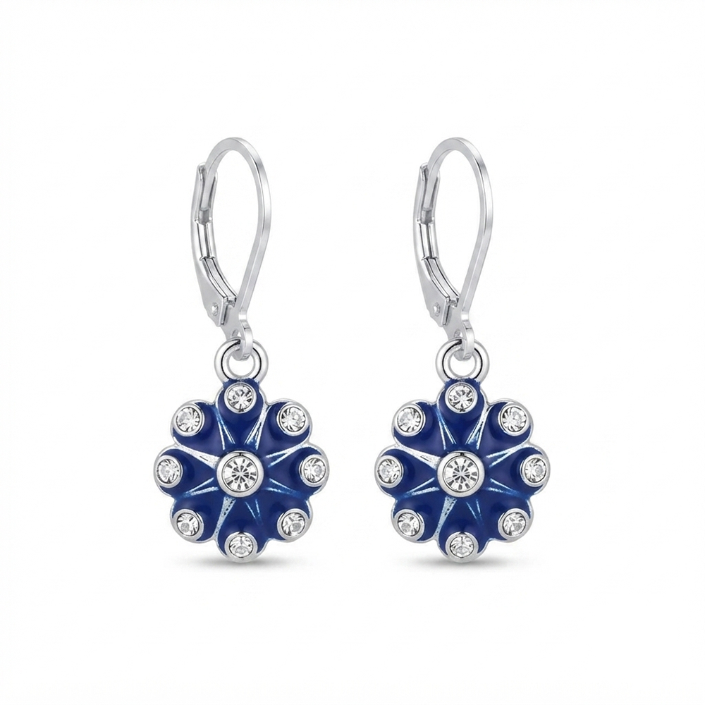 The99Jewel Elegant Silver Plated Austrian Stone Floral Shape Hoop Earrings