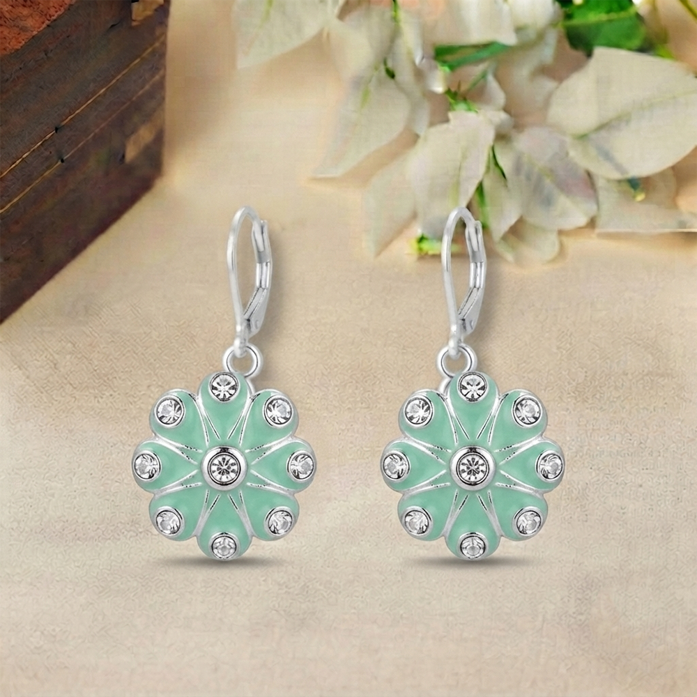 The99Jewel Elegant Austrian Stone Floral Shape Hoop Earrings for Women