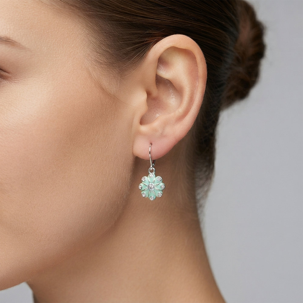 The99Jewel Elegant Silver Plated Austrian Stone Floral Shape Hoop Earrings
