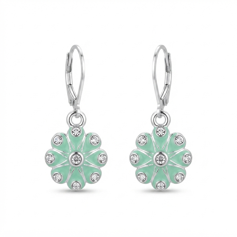 The99Jewel Elegant Silver Plated Austrian Stone Floral Shape Hoop Earrings