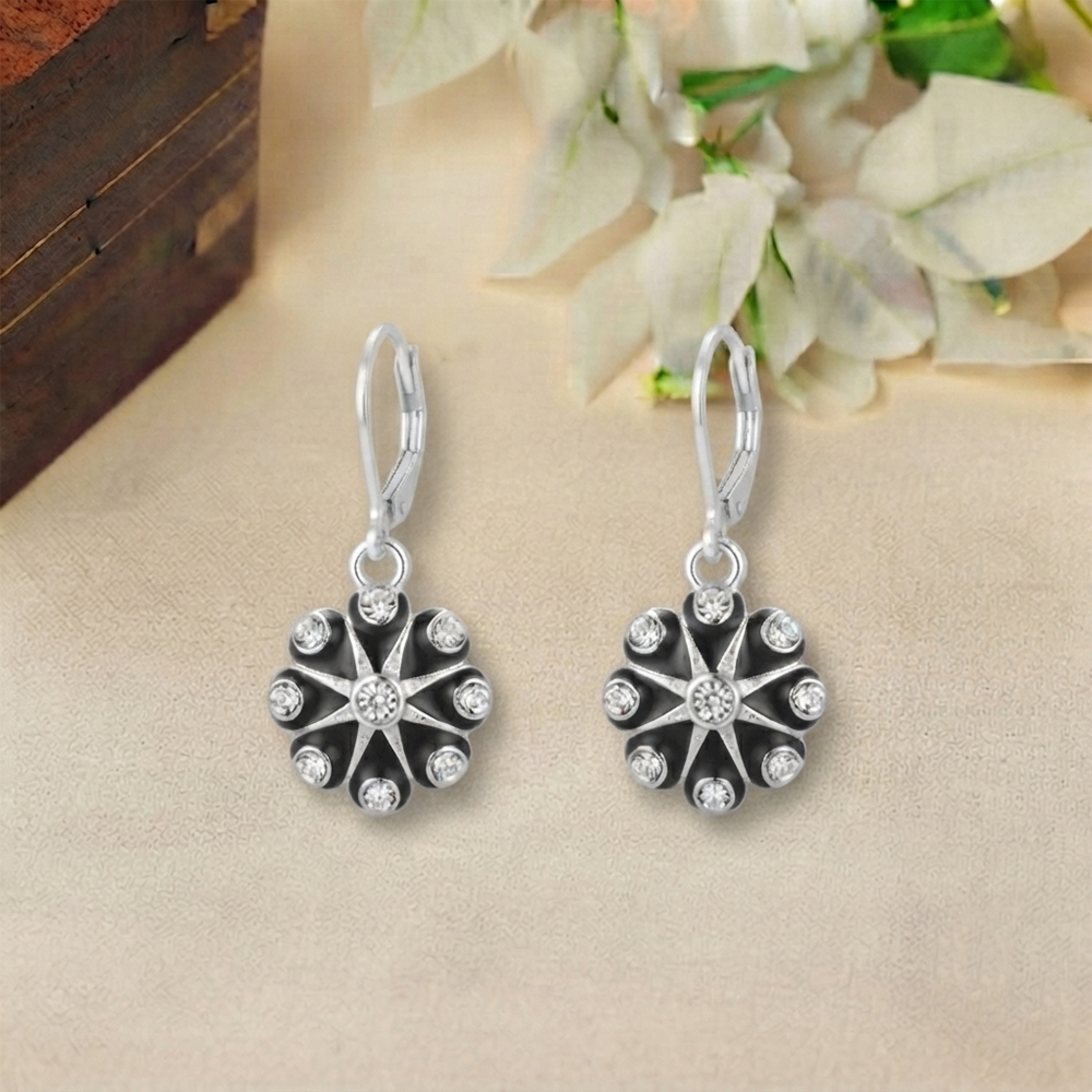 The99Jewel Elegant Austrian Stone Floral Shape Hoop Earrings for Women