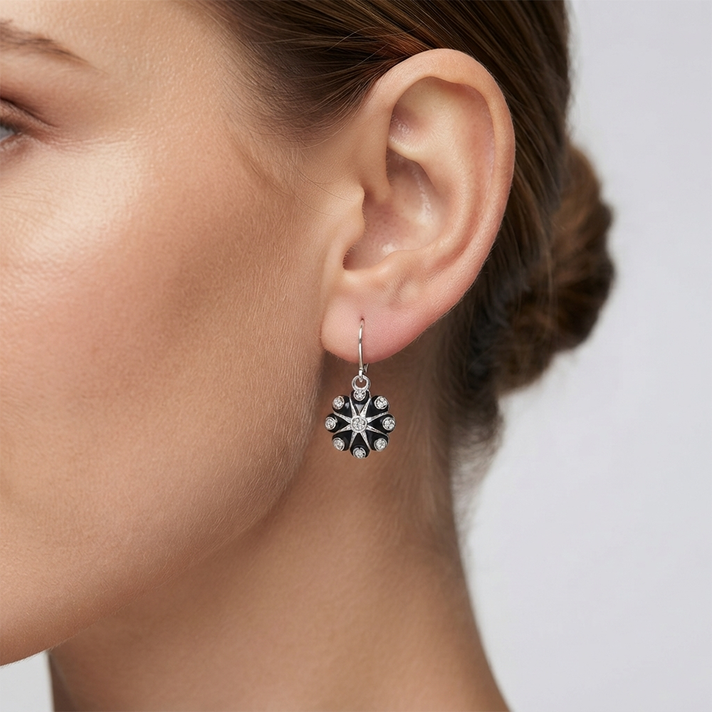 The99Jewel Elegant Silver Plated Austrian Stone Floral Shape Hoop Earrings