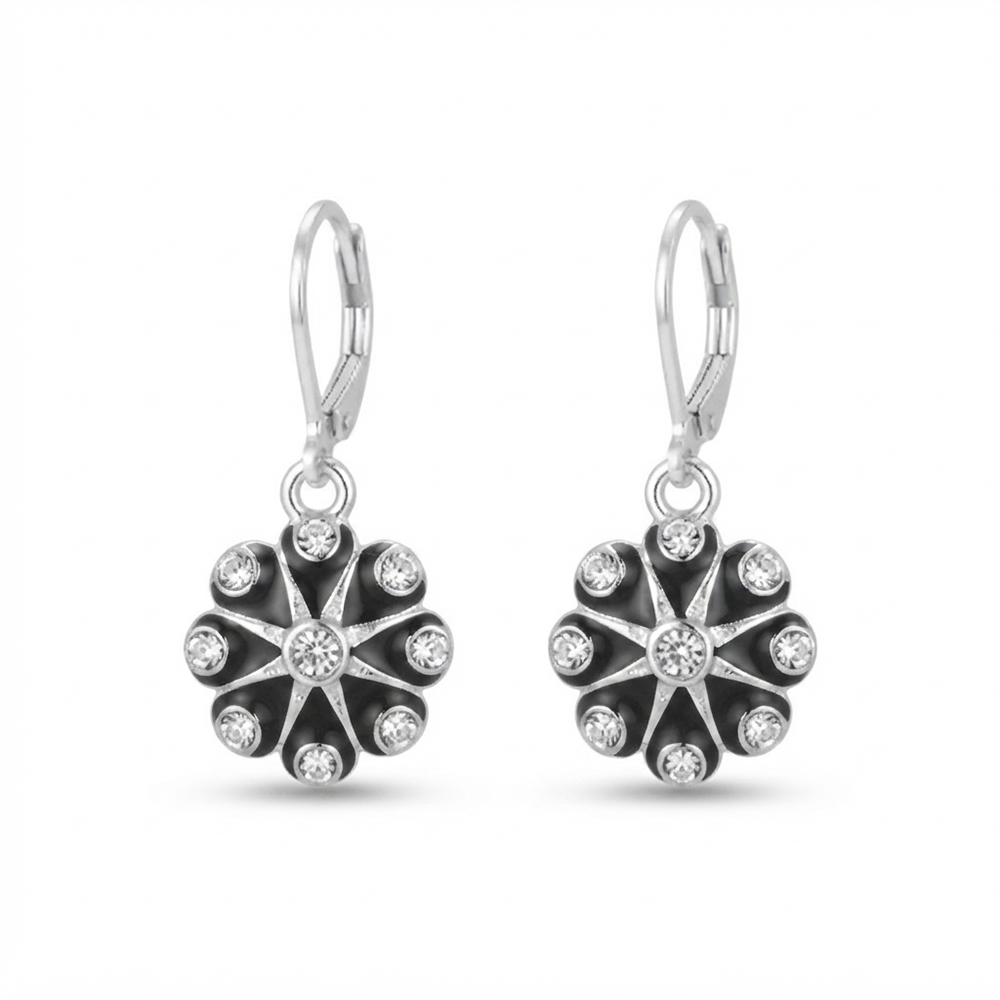 The99Jewel Elegant Silver Plated Austrian Stone Floral Shape Hoop Earrings