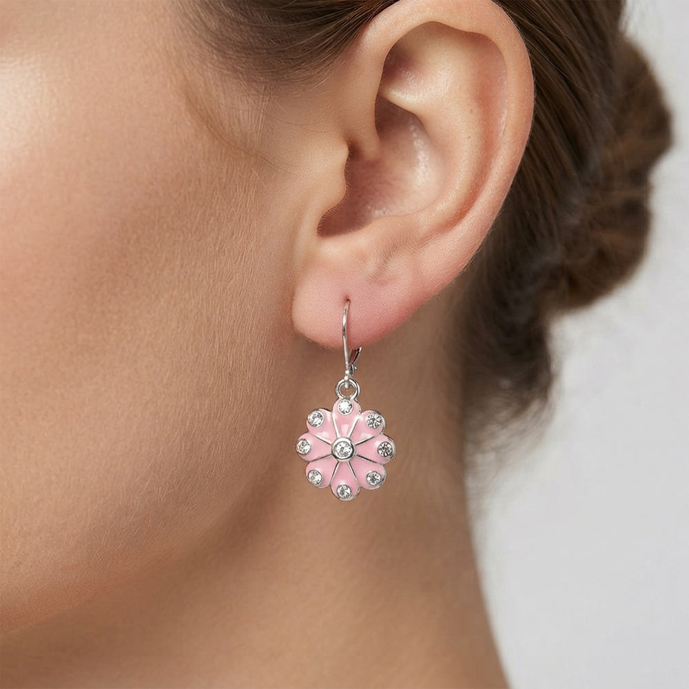 The99Jewel Elegant Silver Plated Austrian Stone Floral Shape Hoop Earrings