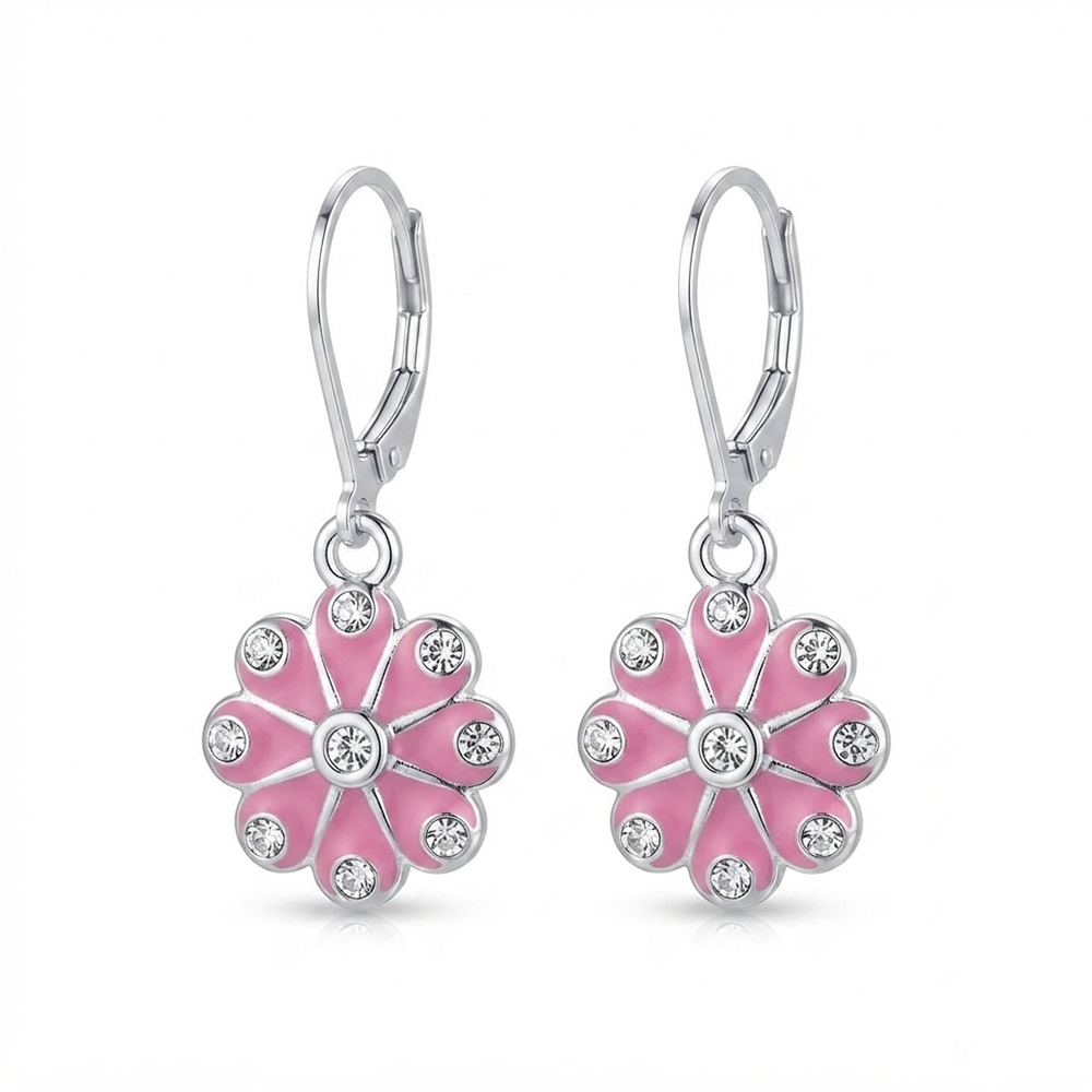 The99Jewel Elegant Silver Plated Austrian Stone Floral Shape Hoop Earrings