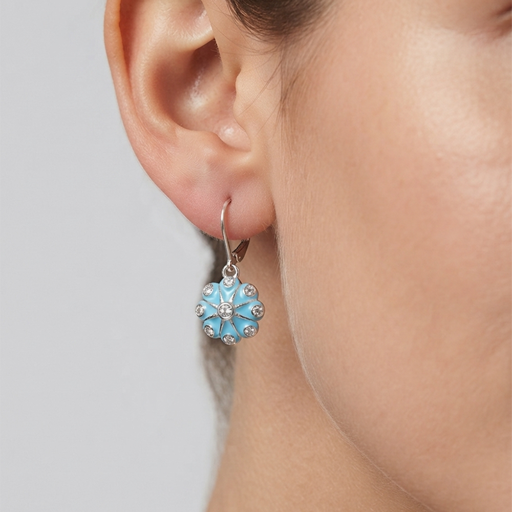 The99Jewel Elegant Silver Plated Austrian Stone Floral Shape Hoop Earrings