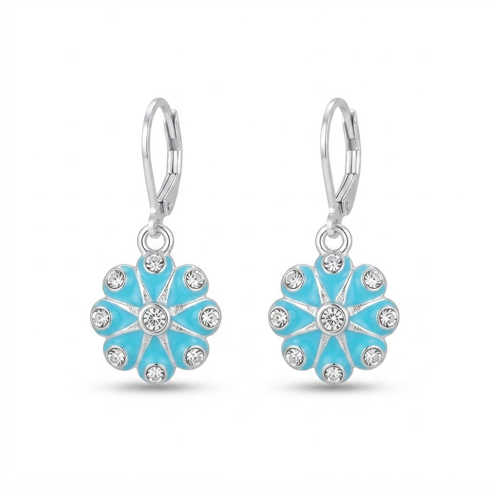 The99Jewel Elegant Silver Plated Austrian Stone Floral Shape Hoop Earrings