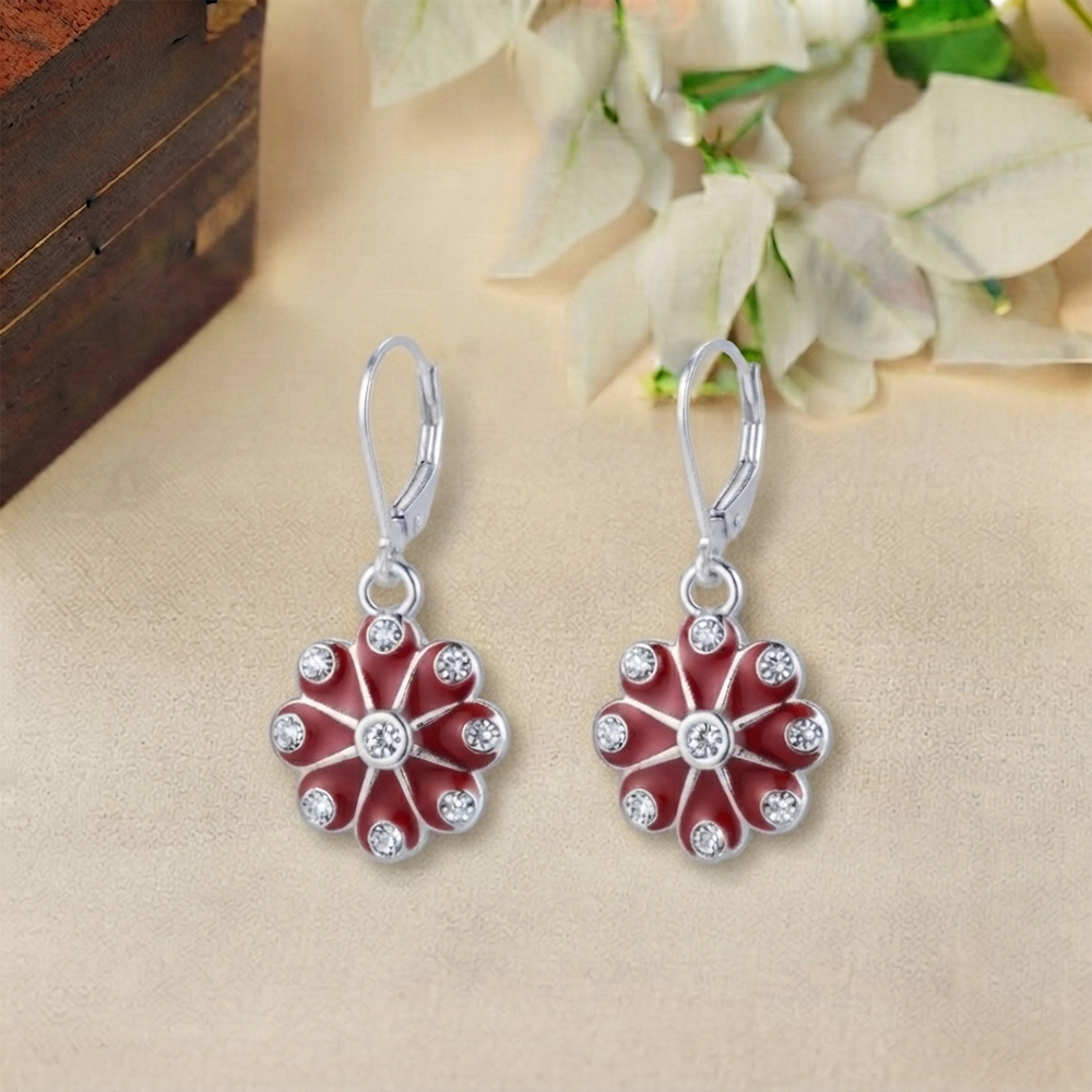 The99Jewel Elegant Austrian Stone Floral Shape Hoop Earrings for Women
