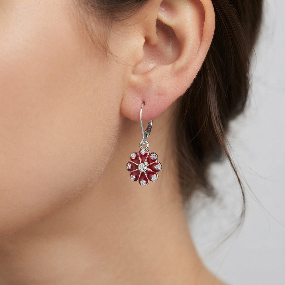 The99Jewel Elegant Silver Plated Austrian Stone Floral Shape Hoop Earrings