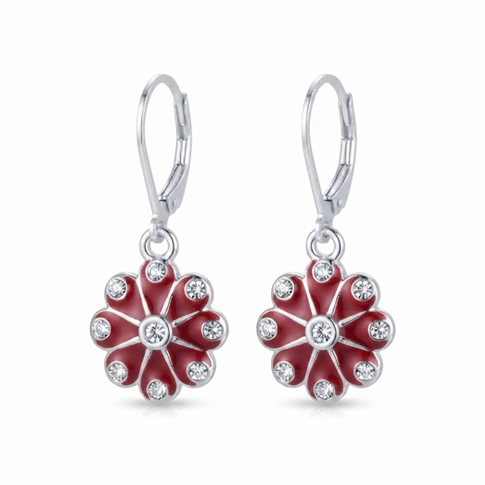 The99Jewel Elegant Silver Plated Austrian Stone Floral Shape Hoop Earrings