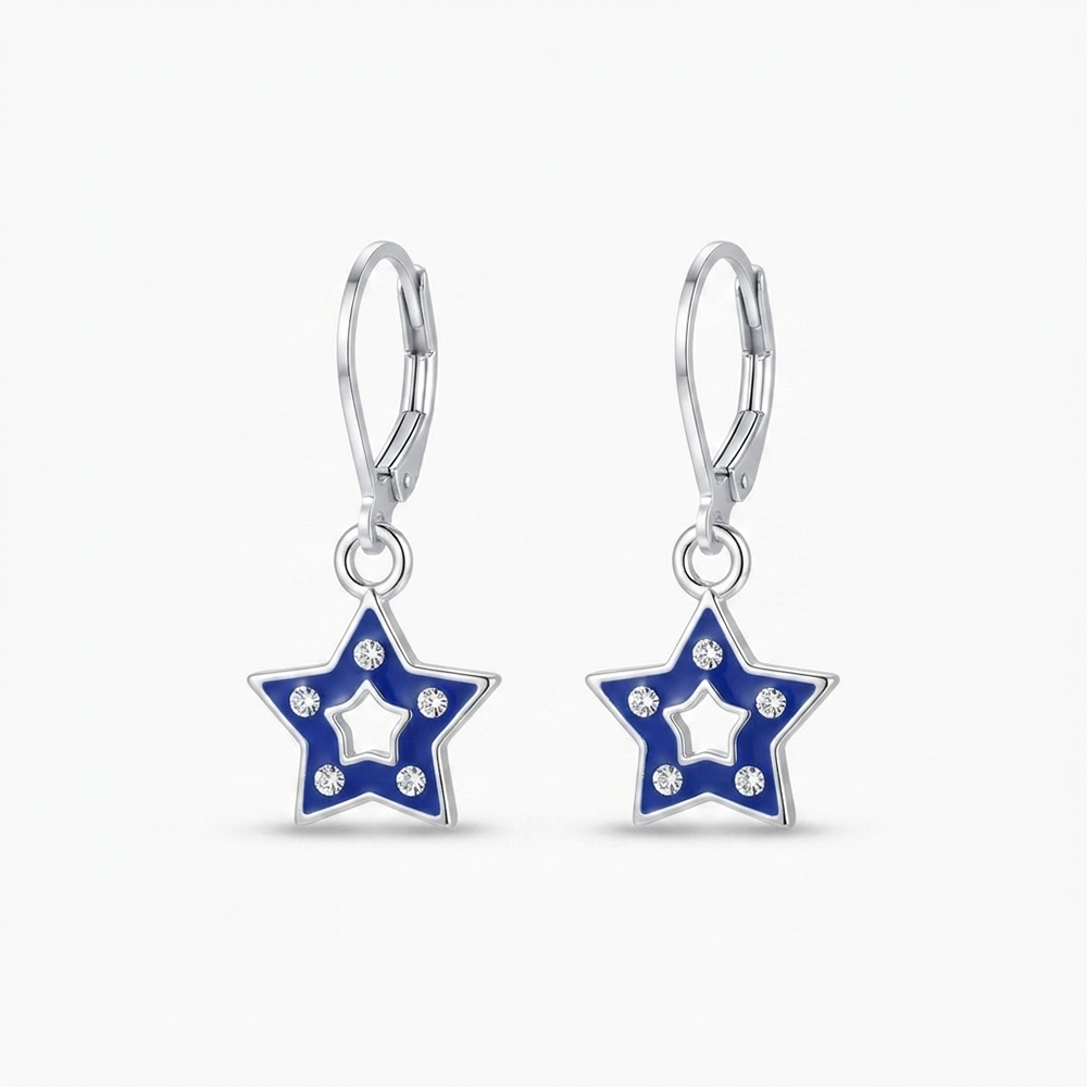 The99Jewel Premium Silver Plated Austrian Stone Star Shape Hoop Earrings for Women
