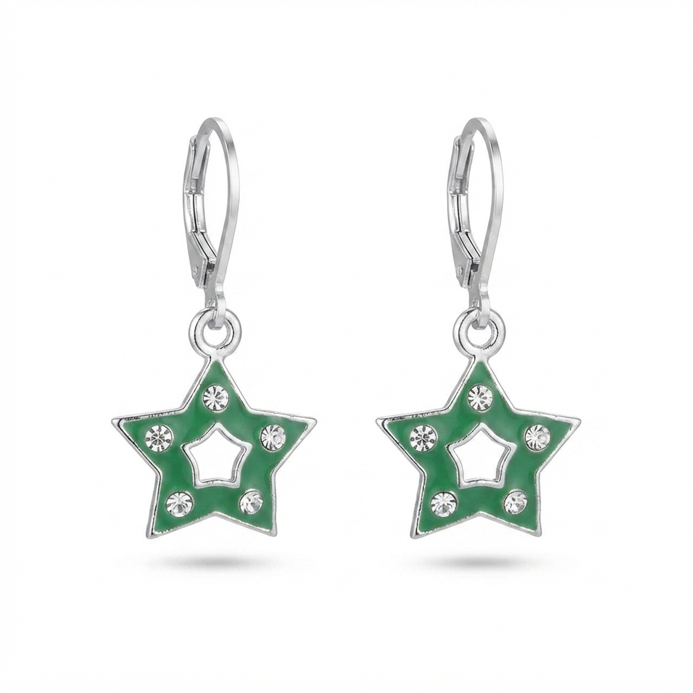 The99Jewel Premium Silver Plated Austrian Stone Star Shape Hoop Earrings for Women