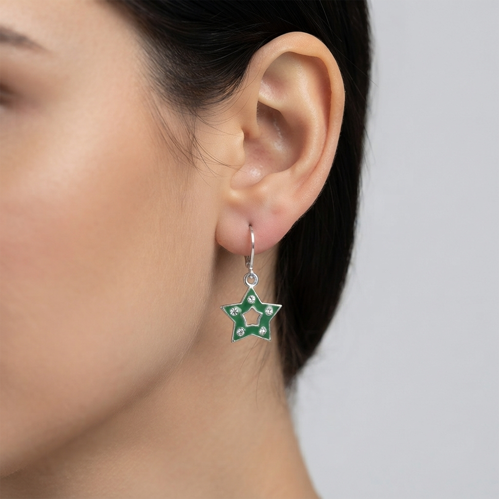 The99Jewel Premium Silver Plated Austrian Stone Star Shape Hoop Earrings for Women