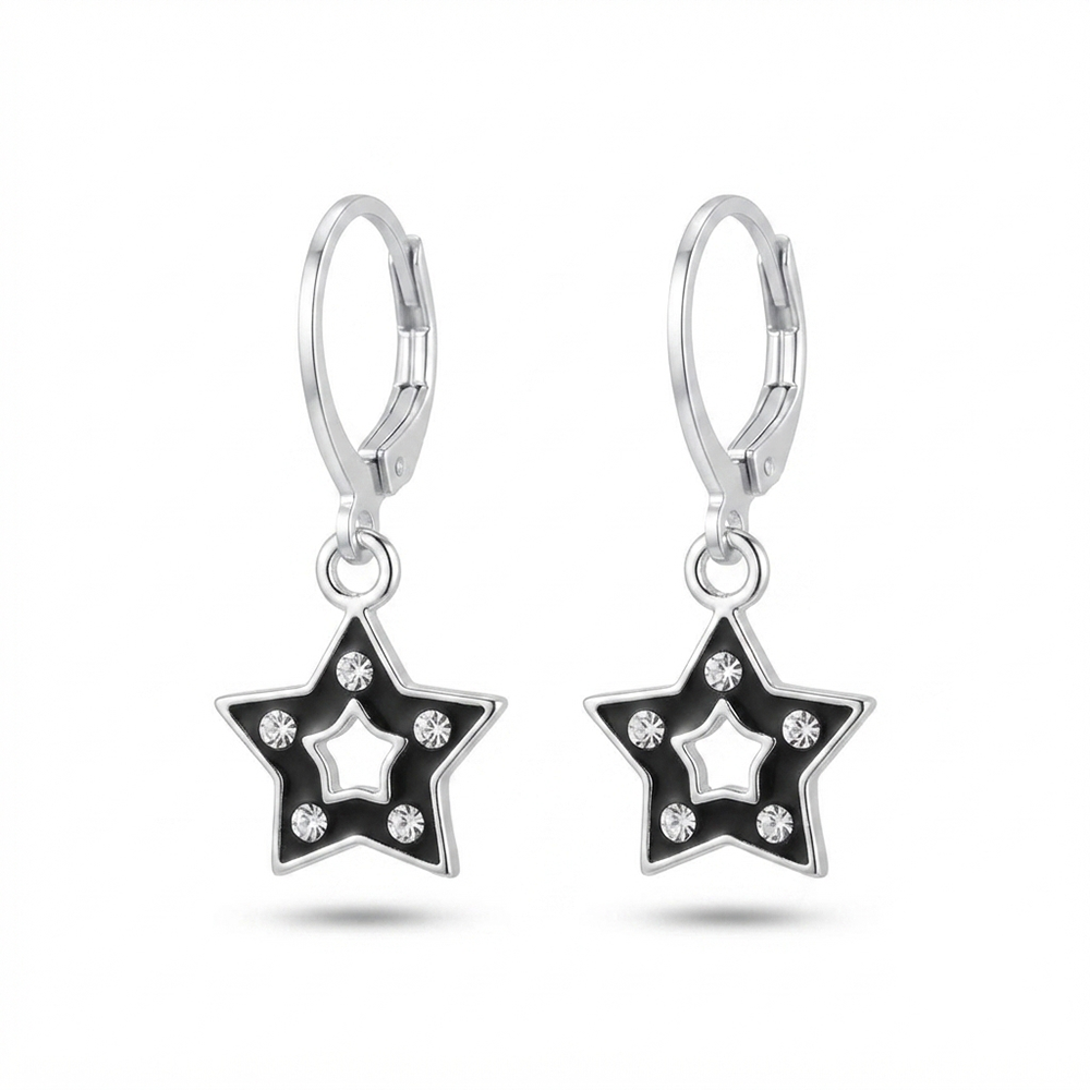 The99Jewel Premium Silver Plated Austrian Stone Star Shape Hoop Earrings for Women