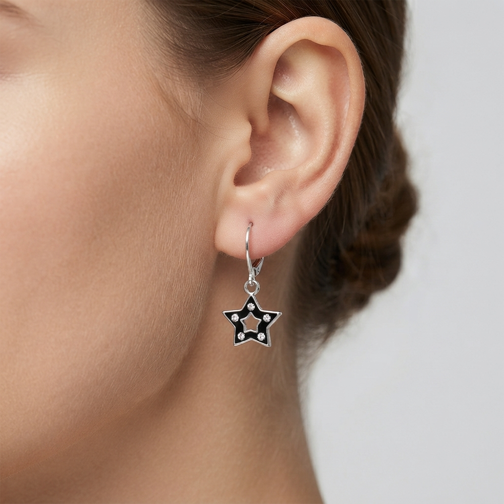 The99Jewel Premium Silver Plated Austrian Stone Star Shape Hoop Earrings for Women