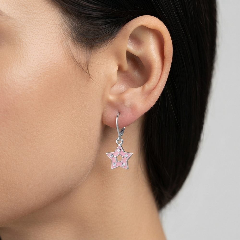 The99Jewel Premium Silver Plated Austrian Stone Star Shape Hoop Earrings for Women