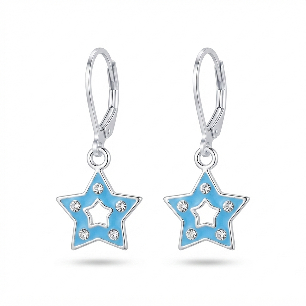 The99Jewel Premium Silver Plated Austrian Stone Star Shape Hoop Earrings for Women