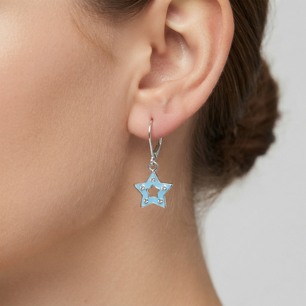 The99Jewel Premium Silver Plated Austrian Stone Star Shape Hoop Earrings for Women