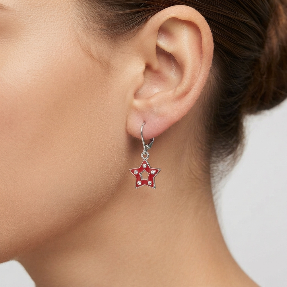 The99Jewel Premium Silver Plated Austrian Stone Star Shape Hoop Earrings for Women
