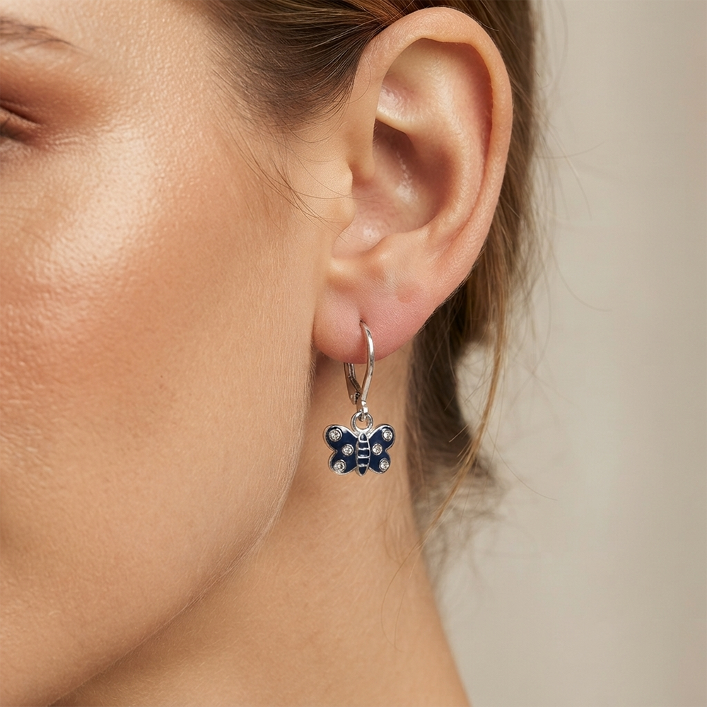 The99Jewel Trendy Silver Plated Austrian Stone Butterfly Shape Hoop Earrings for Women