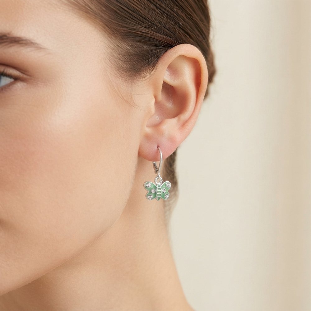 The99Jewel Trendy Silver Plated Austrian Stone Butterfly Shape Hoop Earrings for Women
