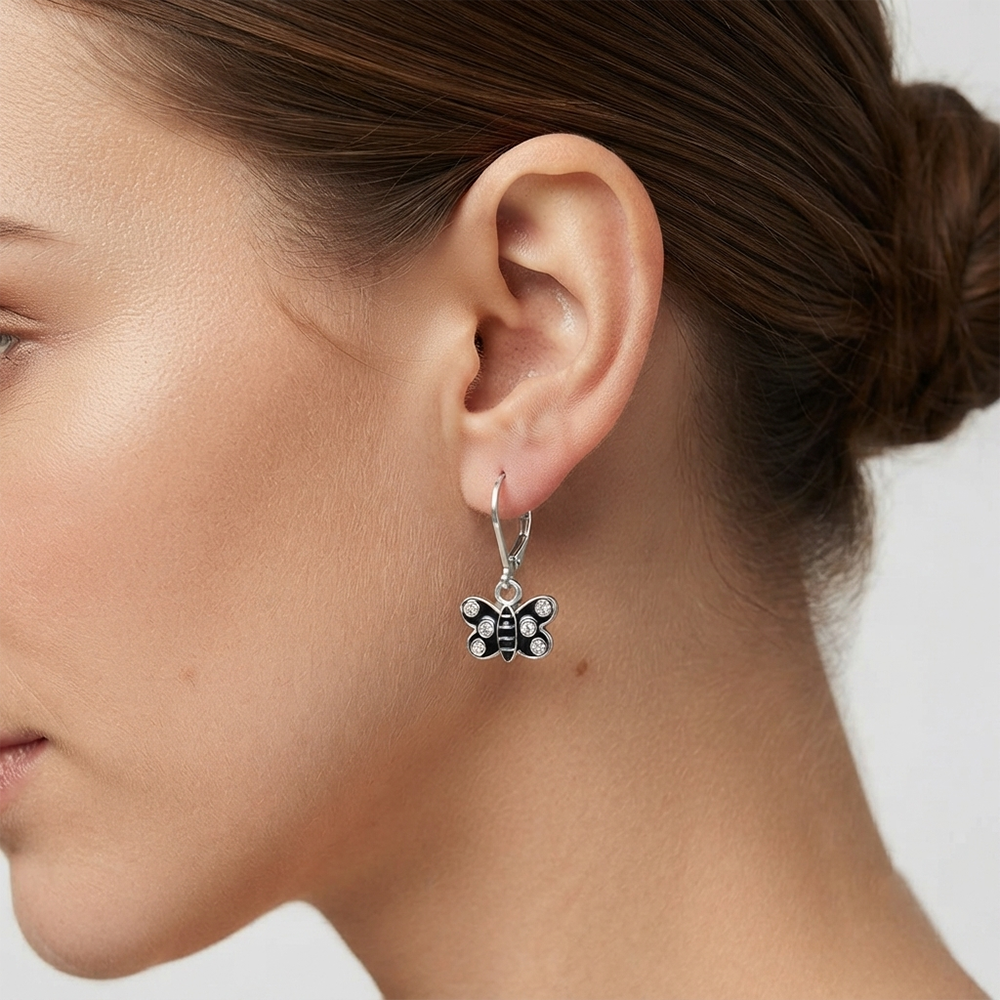 The99Jewel Trendy Silver Plated Austrian Stone Butterfly Shape Hoop Earrings for Women
