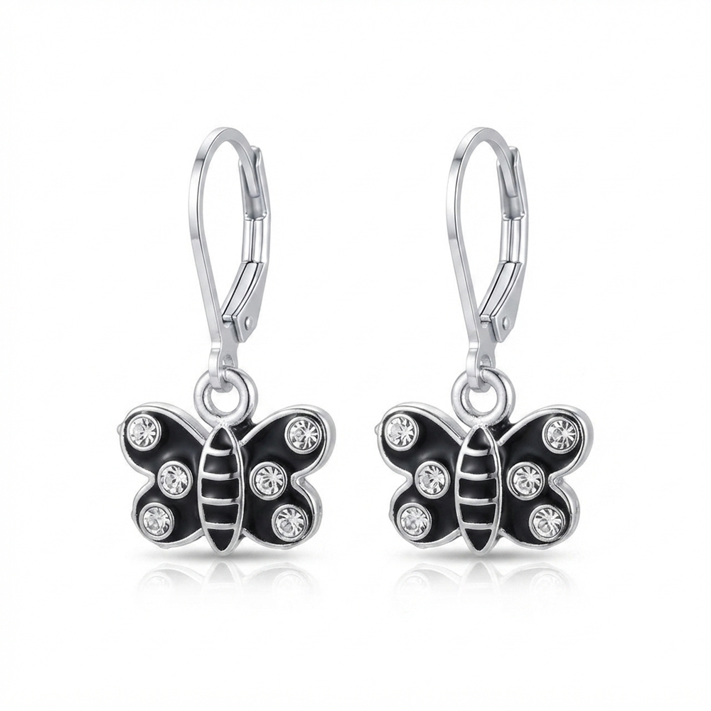 The99Jewel Trendy Silver Plated Austrian Stone Butterfly Shape Hoop Earrings for Women