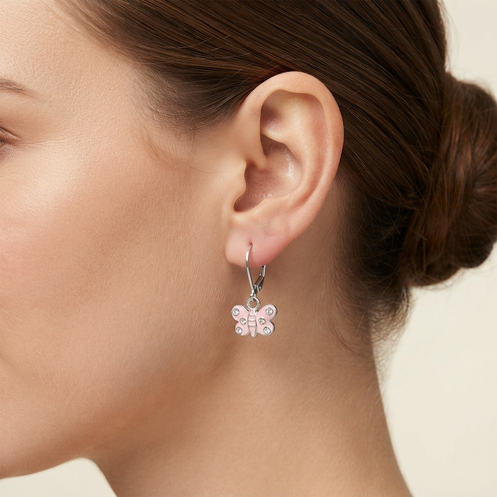 The99Jewel Trendy Silver Plated Austrian Stone Butterfly Shape Hoop Earrings for Women