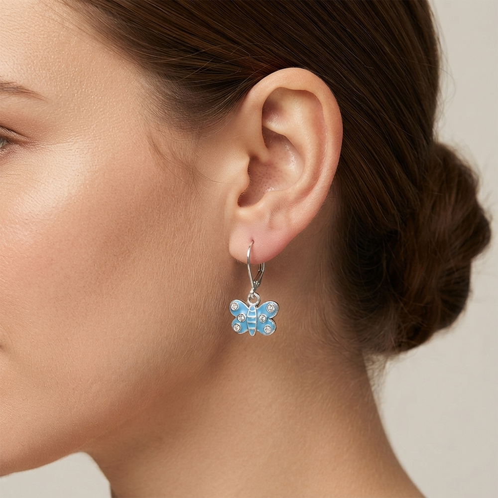 The99Jewel Trendy Silver Plated Austrian Stone Butterfly Shape Hoop Earrings for Women
