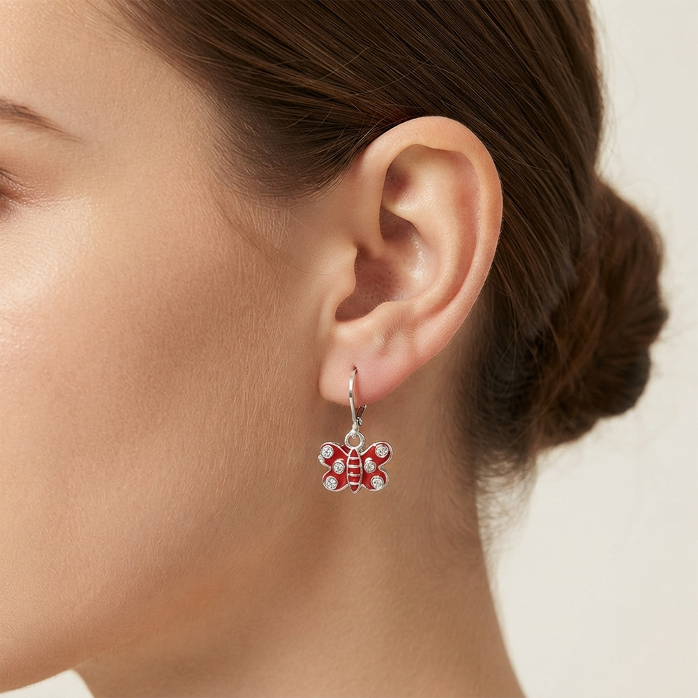 The99Jewel Trendy Silver Plated Austrian Stone Butterfly Shape Hoop Earrings for Women