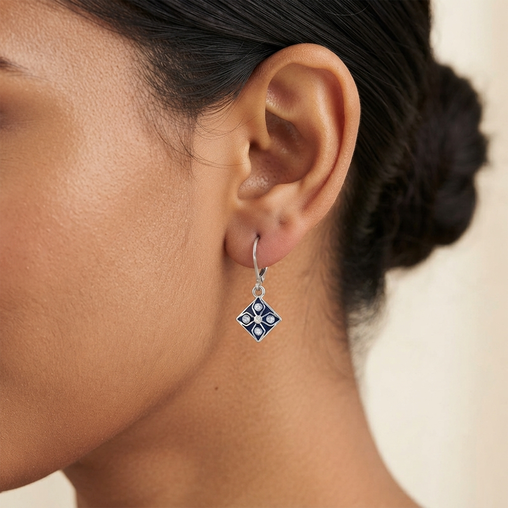 The99Jewel Stylish Wear Silver Plated Austrian Stone Square Shape Hoop Earrings