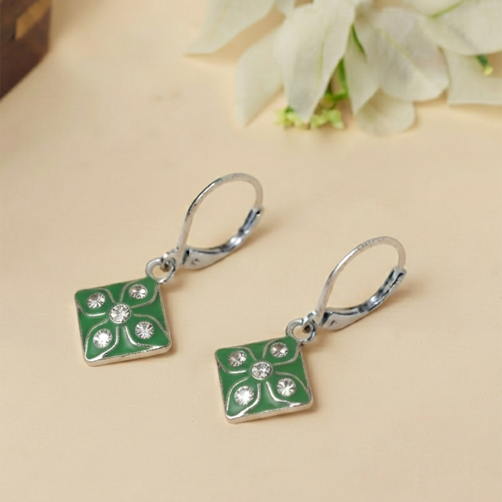The99Jewel Stylish Wear Austrian Stone Square Shape Hoop Earrings
