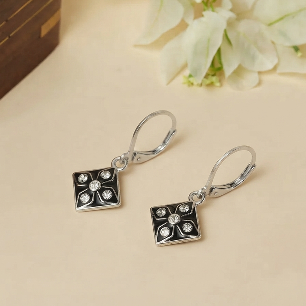 The99Jewel Stylish Wear Austrian Stone Square Shape Hoop Earrings