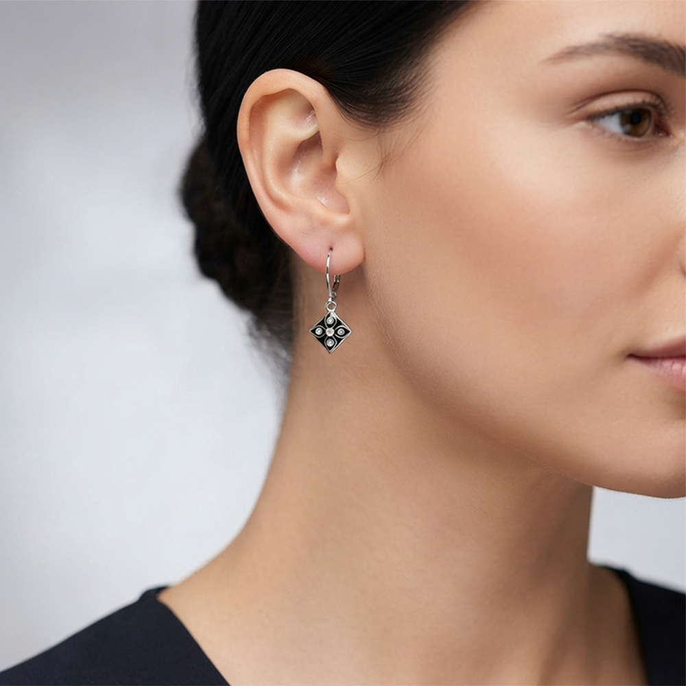 The99Jewel Stylish Wear Silver Plated Austrian Stone Square Shape Hoop Earrings