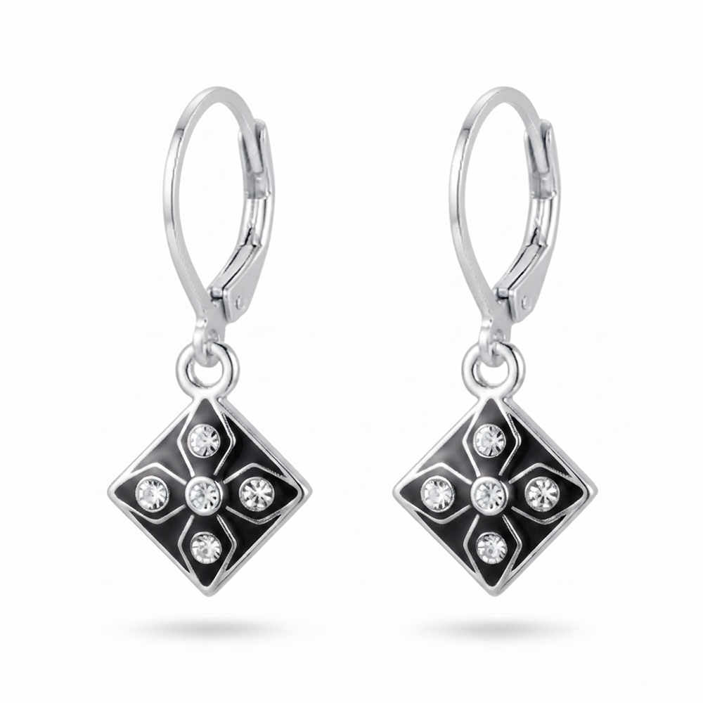 The99Jewel Stylish Wear Silver Plated Austrian Stone Square Shape Hoop Earrings