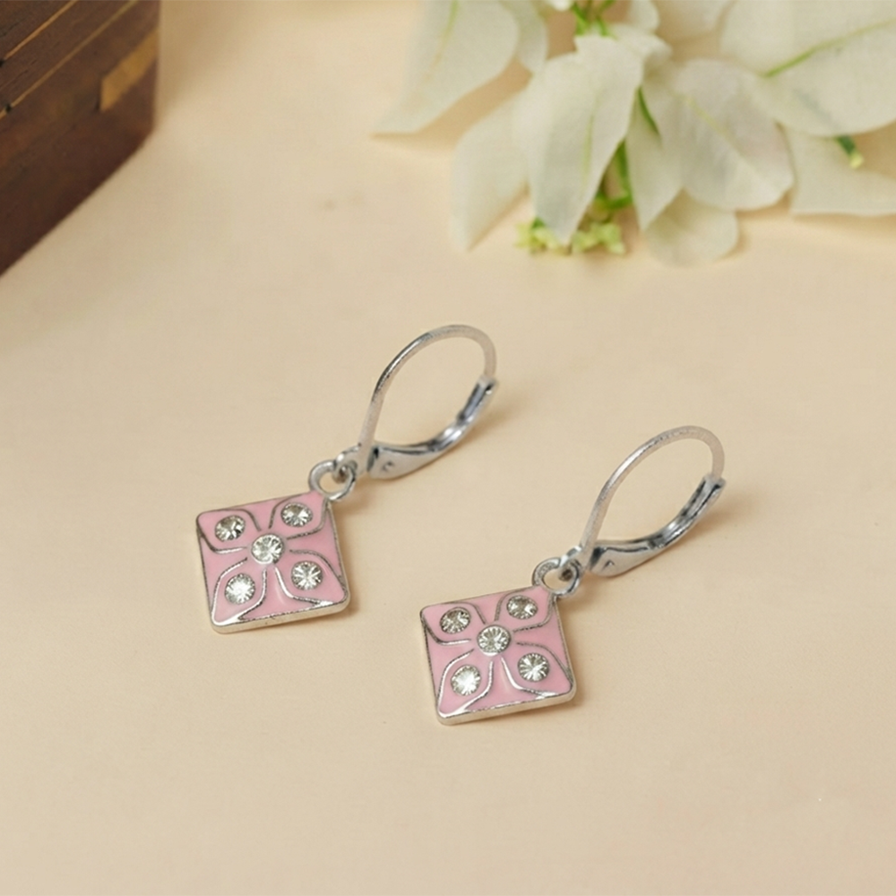 The99Jewel Stylish Wear Silver Plated Austrian Stone Square Shape Hoop Earrings
