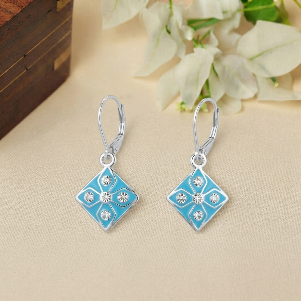 The99Jewel Stylish Wear Austrian Stone Square Shape Hoop Earrings