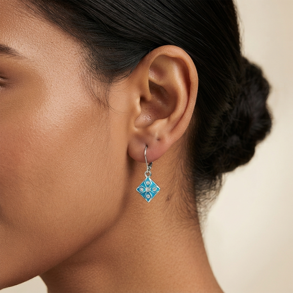 The99Jewel Stylish Wear Silver Plated Austrian Stone Square Shape Hoop Earrings