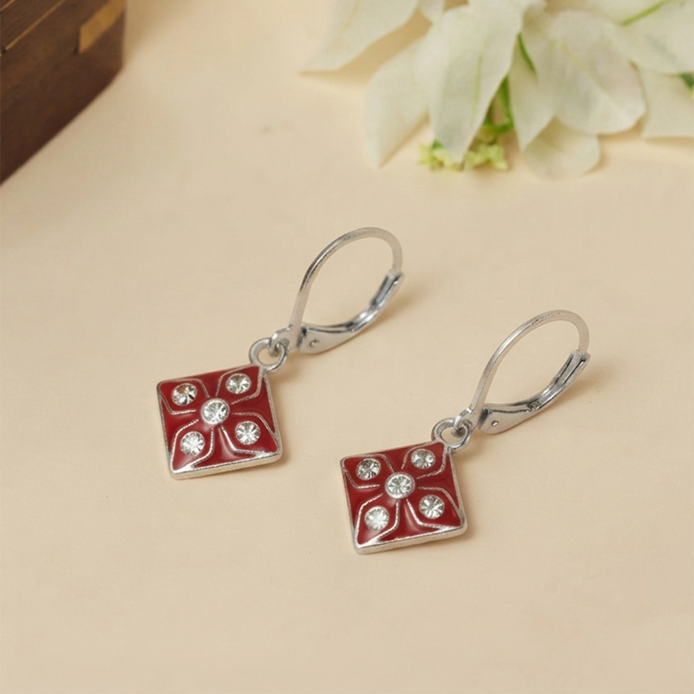 The99Jewel Stylish Wear Austrian Stone Square Shape Hoop Earrings