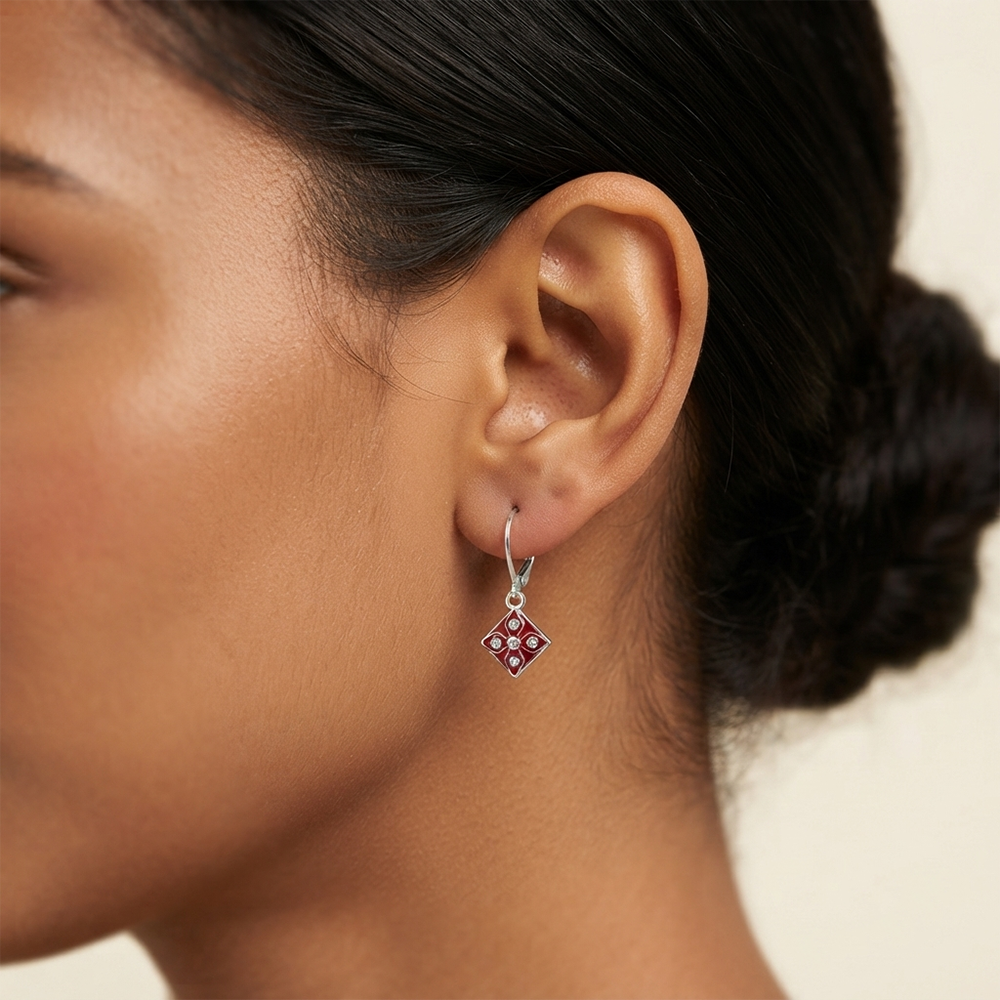 The99Jewel Stylish Wear Silver Plated Austrian Stone Square Shape Hoop Earrings