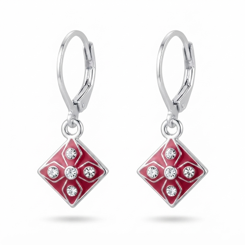 The99Jewel Stylish Wear Silver Plated Austrian Stone Square Shape Hoop Earrings