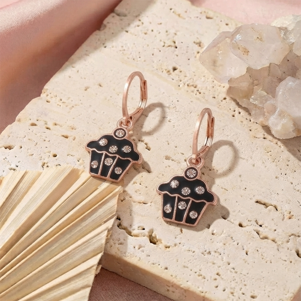 The99Jewel Cute Rose Gold Plated CupCake Shape Hoop Earrings