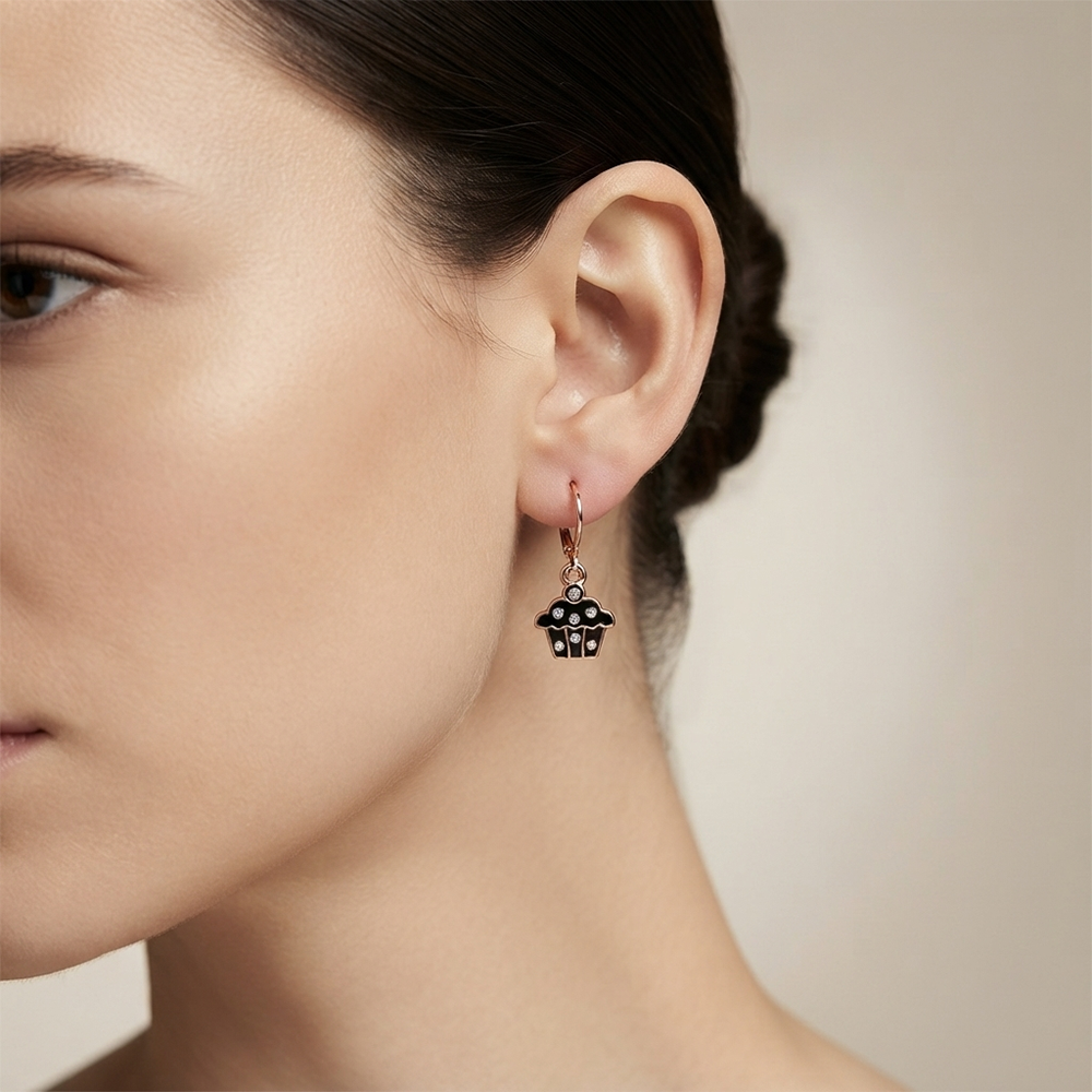 The99Jewel Cute Rose Gold Plated CupCake Shape Hoop Earrings