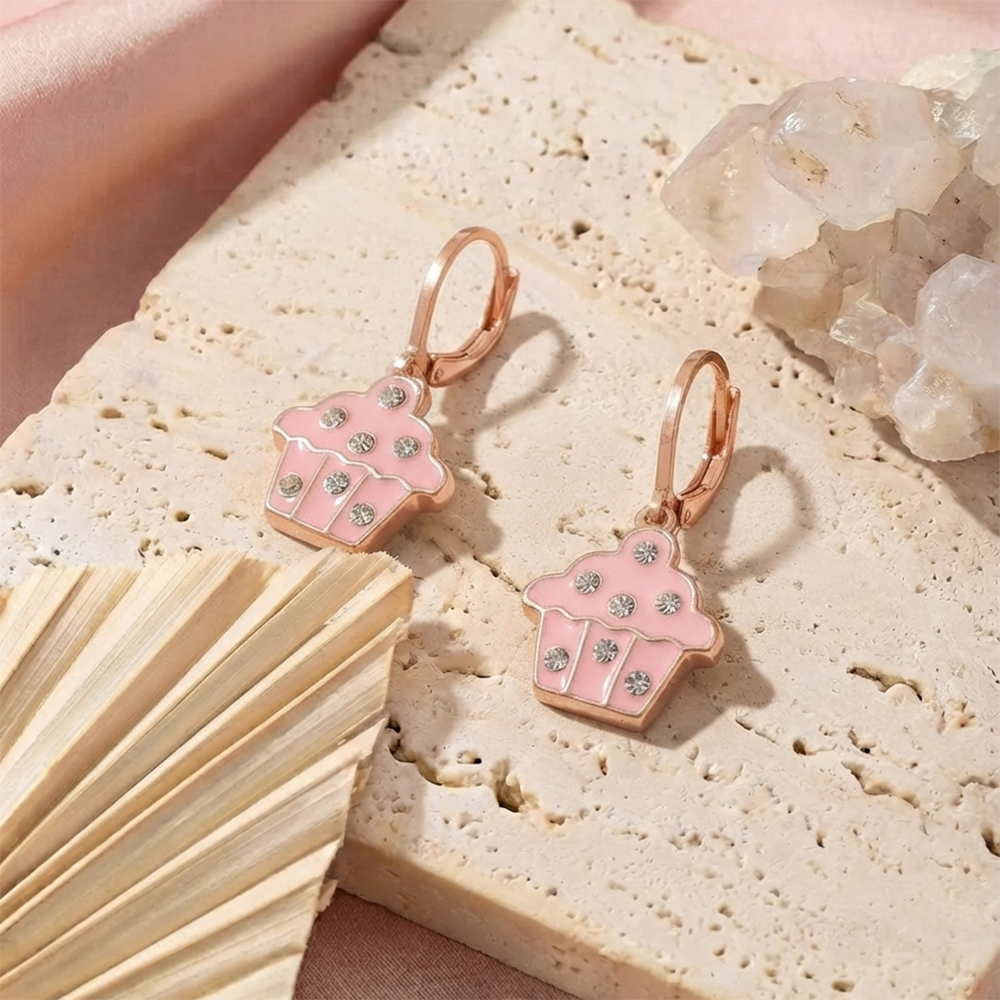 The99Jewel Cute Rose Gold Plated CupCake Shape Hoop Earrings
