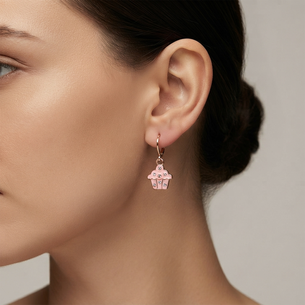 The99Jewel Cute Rose Gold Plated CupCake Shape Hoop Earrings