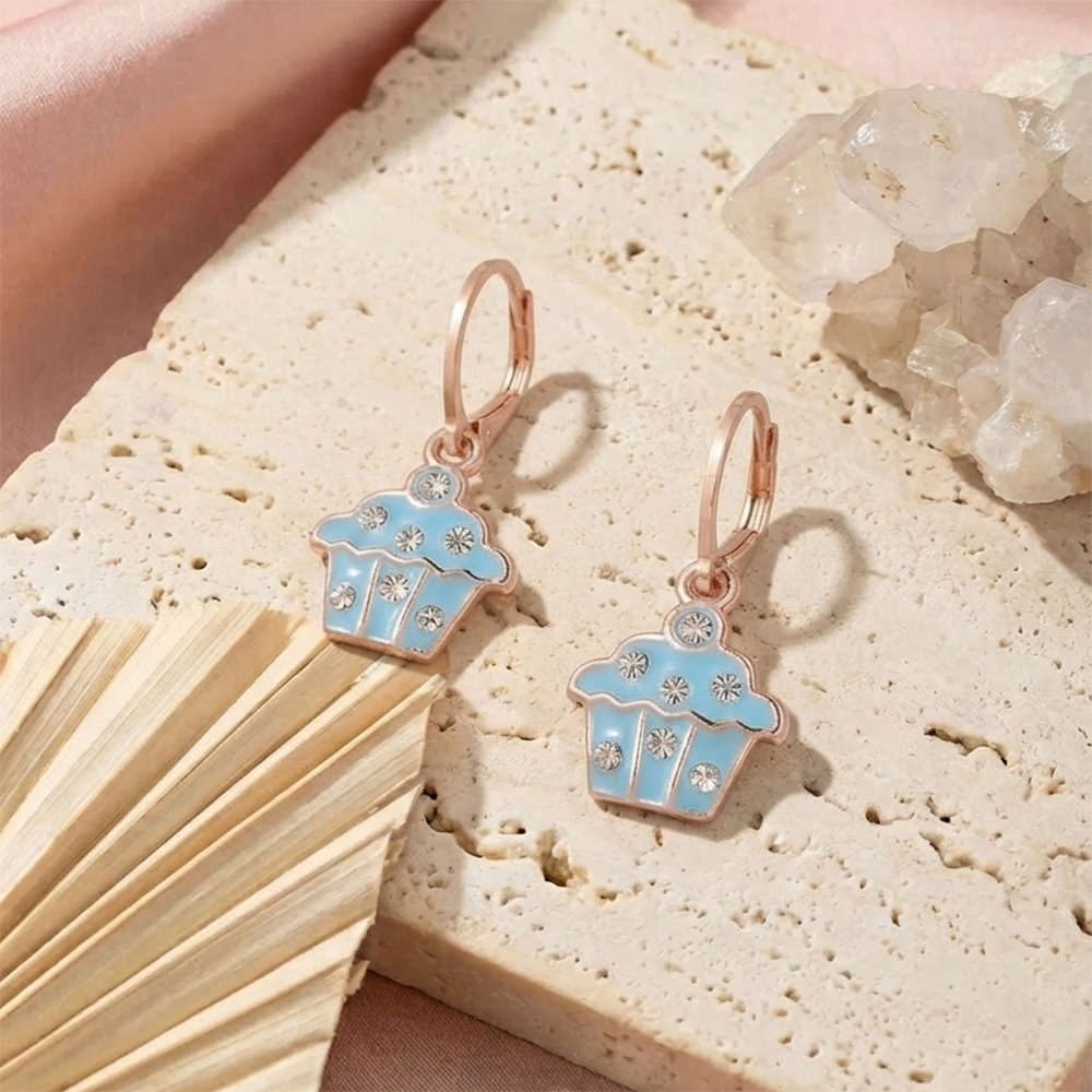 The99Jewel Cute Rose Gold Plated CupCake Shape Hoop Earrings
